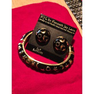 Kenneth Jay Lane Gold & Black Celestial Design‎ Clip Earrings & Bracelet Jewelry